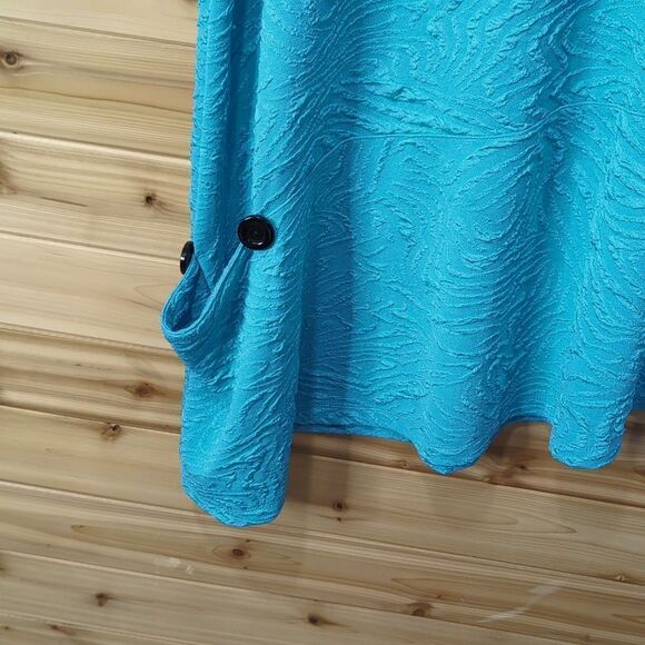 Ali Miles Top Womens 1X Blue Crinkle Art Asymmetric Tunic Blouse Colorful - Picture 3 of 9